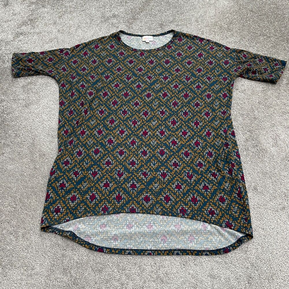 Lularoe Geometric T-Shirt Womens XS Multicolor Crew Neck Short Sleeve Casual Top
